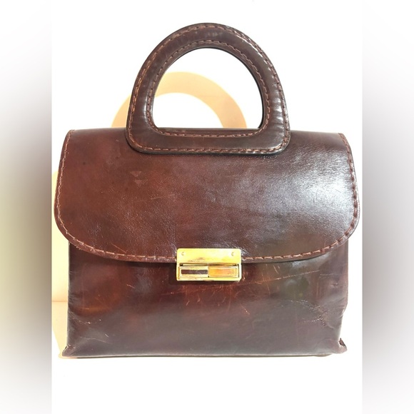 Vintage Elegant Brown distressed Leather Handbag - Picture 1 of 11